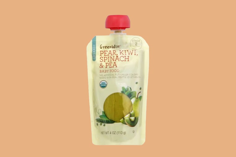 A squeeze pouch containing baby food.