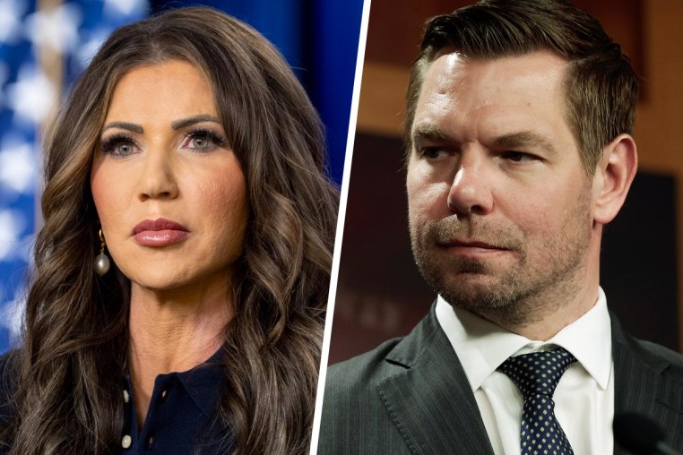 Homeland Security Secretary Kristi Noem; Rep. Eric Swalwell.