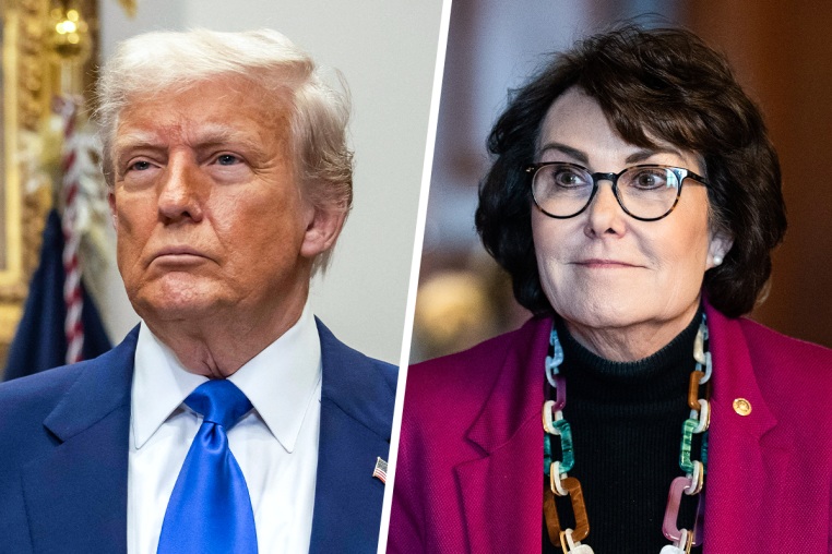 A split composite image of Donald Trump, left, and Jacky Rosen