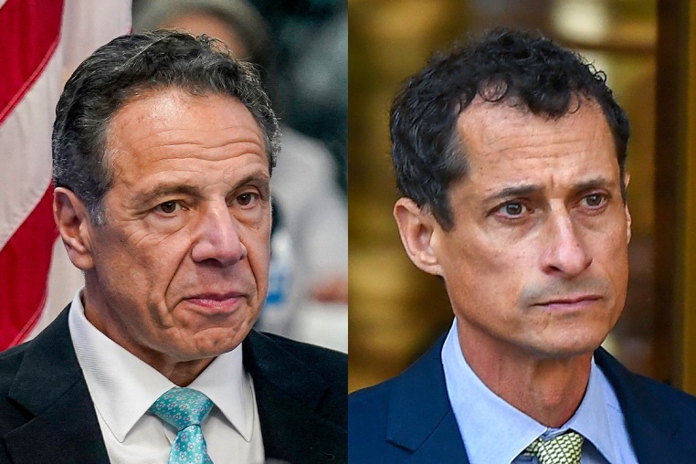 A split composite of Andrew Cuomo and Anthony Weiner.