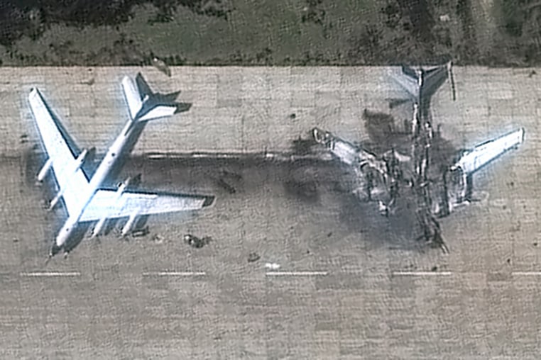 Tu-95 aircraft at Russia's Belaya airbase on Wednesday, June 4, 2025, days after Ukrainian drone strikes.