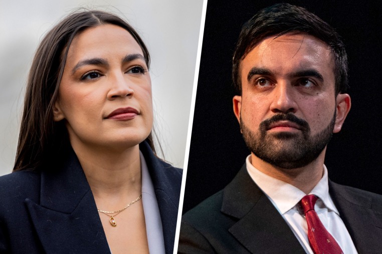 A split composite of Alexandria Ocasio-Cortez and Zohran Mamdani.