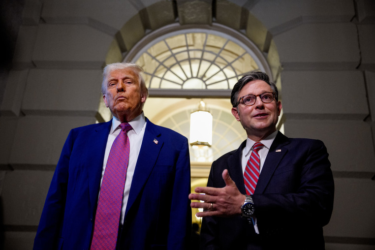 President Trump Attends GOP House Caucus Meeting On Capitol Hill As Budget Bill Faces Resistance