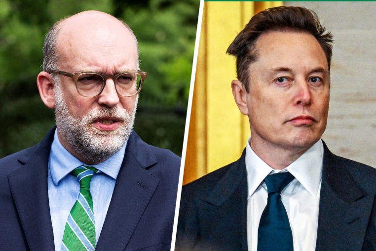 Side by side of Russ Vought and Elon Musk