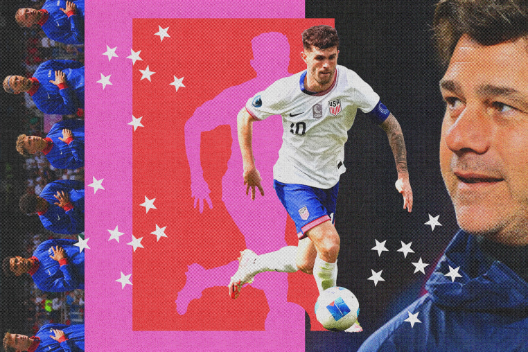 Photo illustration of U.S. Men's Soccer Team, featuring Christian Pulisic and Mauricio Pochettino