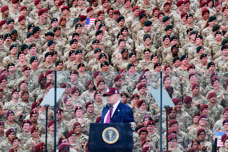 President Donald Trump speaking to troops.