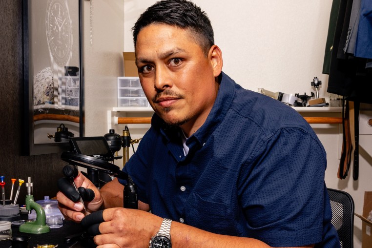 Anthony Mendoza in his closet workshop.