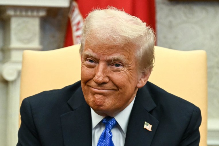 President Donald Trump in the Oval Office on Feb. 7, 2025.           