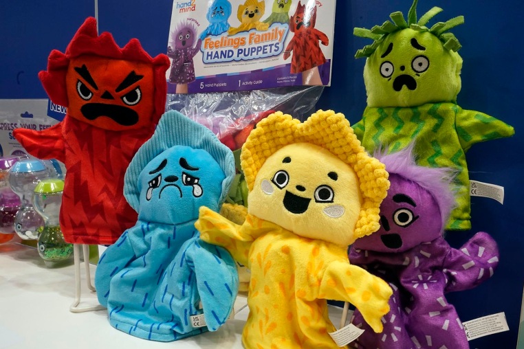 Hand puppets by hand2mind at the 2023 Toy Fair in New York.