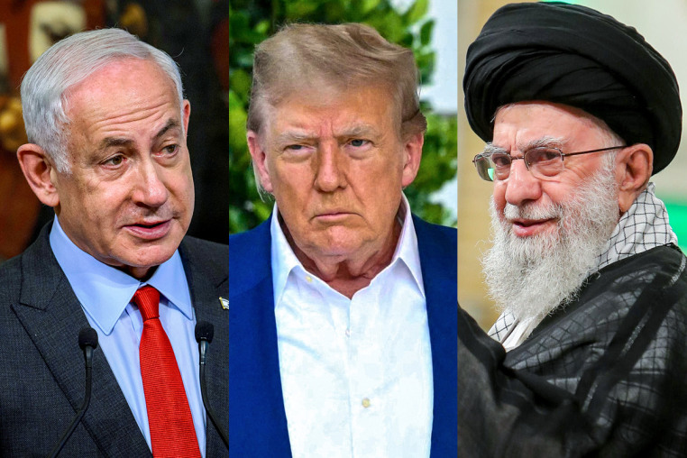 A split composite of Benjamin Netanyahu, Donald Trump and Ali Khamenei.