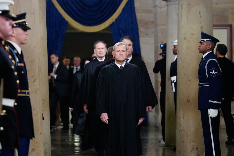 Supreme Court Chief Justice John Roberts and other Supreme Court justices arrive ahead of the 60th inaugural ceremony at the Capitol on Jan. 20, 2025.