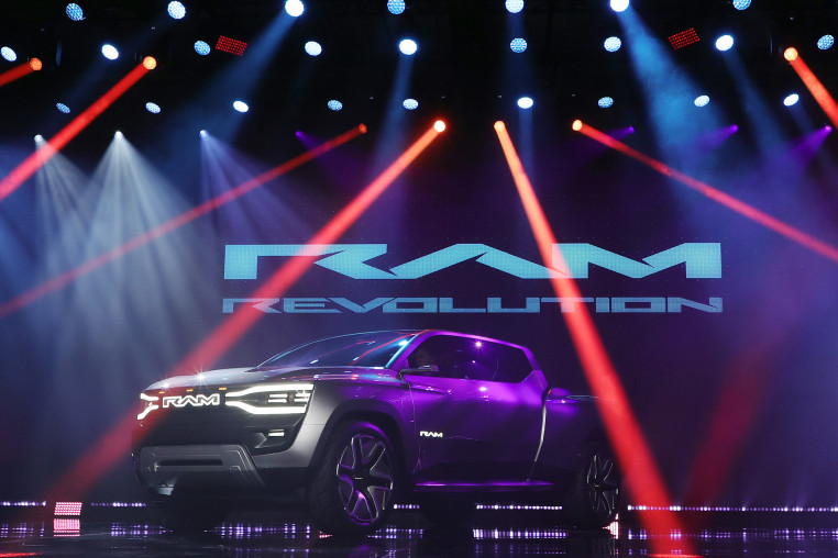  Stellantis' Ram 1500 Revolution battery-electric concept pickup truck at CES 2023 in Las Vegas.