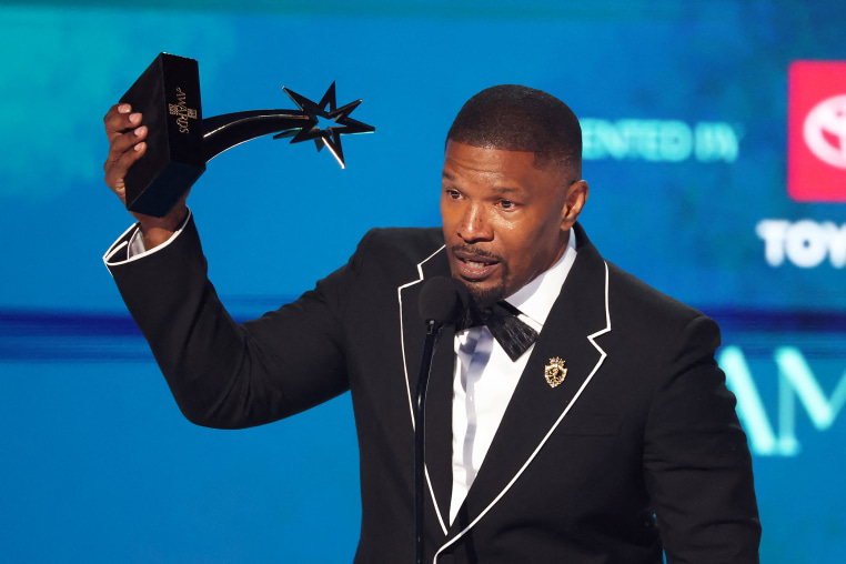 BET Ultimate Icon Award recipient Jamie Foxx speaks on stage during the 2025 BET Awards.