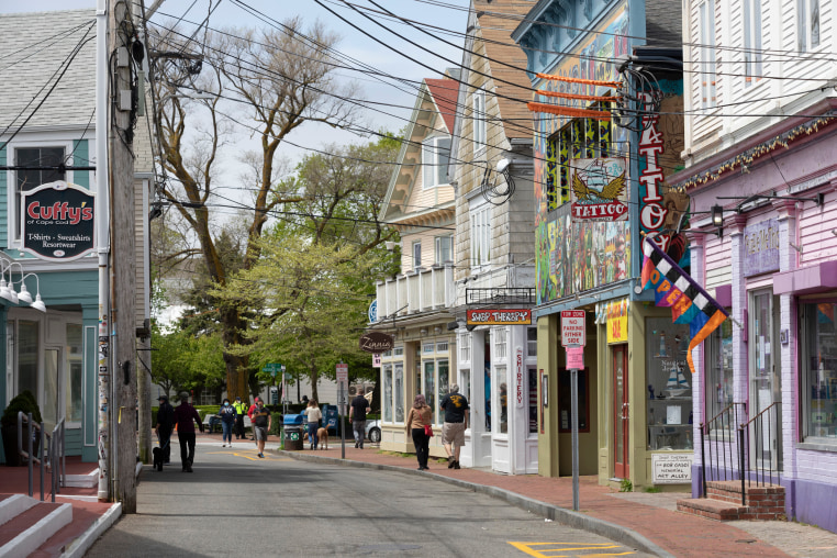 Retail stores line Commercial Street on May 25, 2020