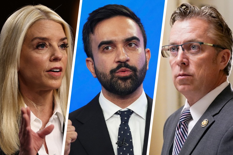 From left: Pam Bondi, Zohran Mamdani and Andy Ogles