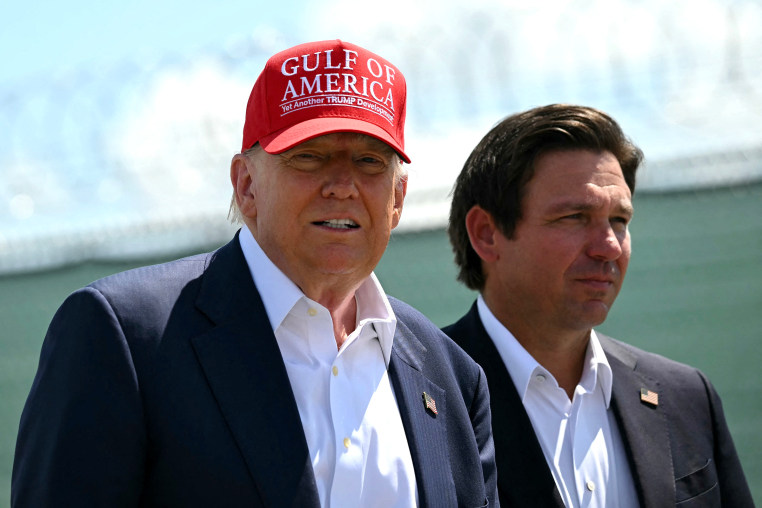 Donald Trump and Ron DeSantis tour a migrant detention center dubbed "Alligator Alcatraz" in Ochopee, Florida on July 1.  