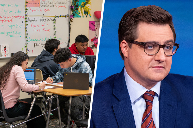 A split of a classroom photo and Chris Hayes.