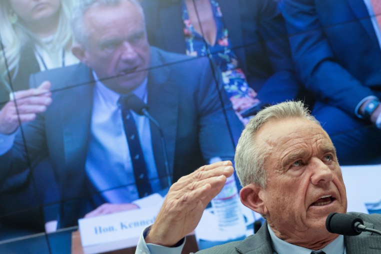 Robert F. Kennedy Jr. gestures while he speaks.