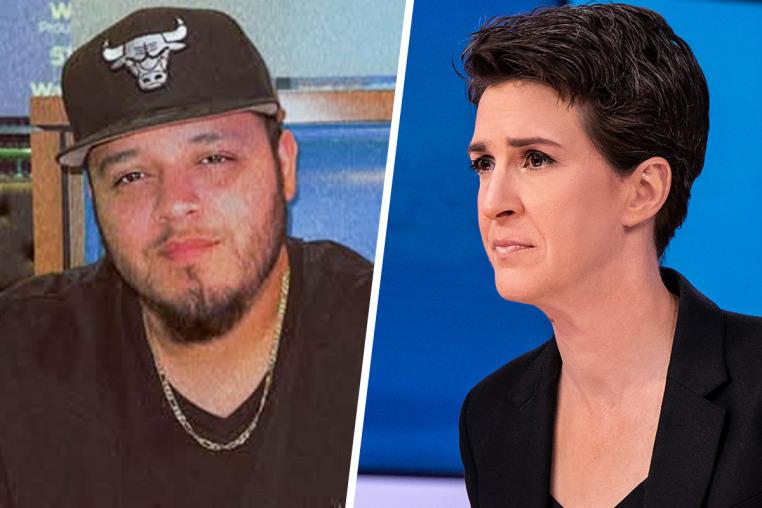 A split composite image of Kilmar Abrego Garcia, left, and Rachel Maddow.