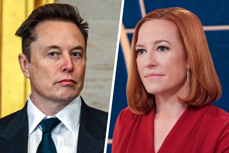 A split composite of Elon Musk and Jen Psaki.