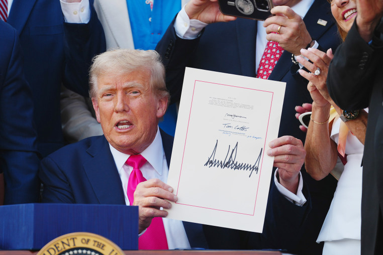President Trump during a ceremony for the One Big Beautiful Bill Act on the South Lawn of the White House. 