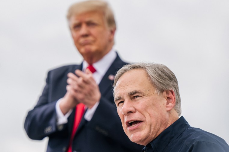 Texas Gov. Greg Abbott speaks alongside former President Donald Trump 
