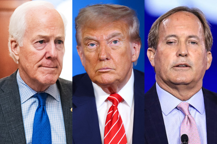 Side by side of John Cornyn, R-Texas; President Donald Trump; Texas Attorney General Ken Paxton.