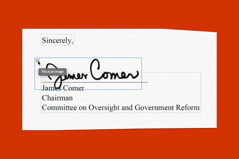 James Comer's signature on a digital PDF document
