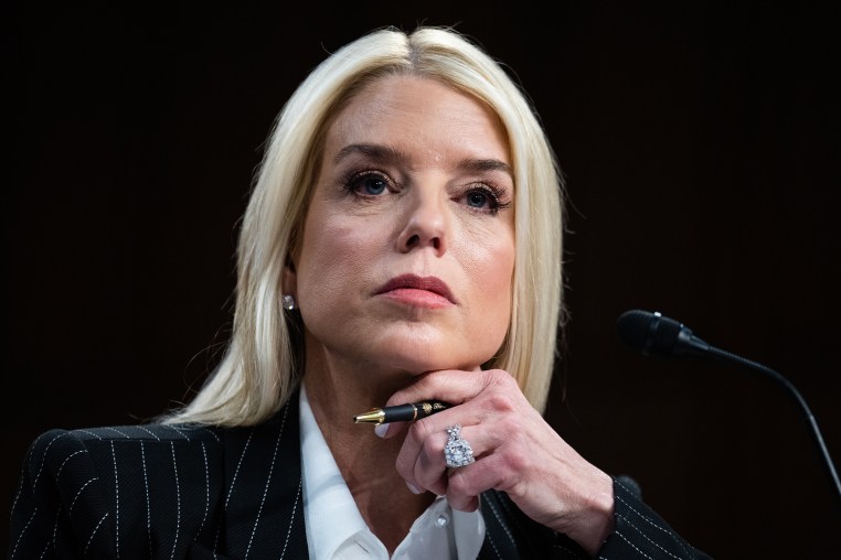 Pam Bondi  listens during her confirmation hearing.