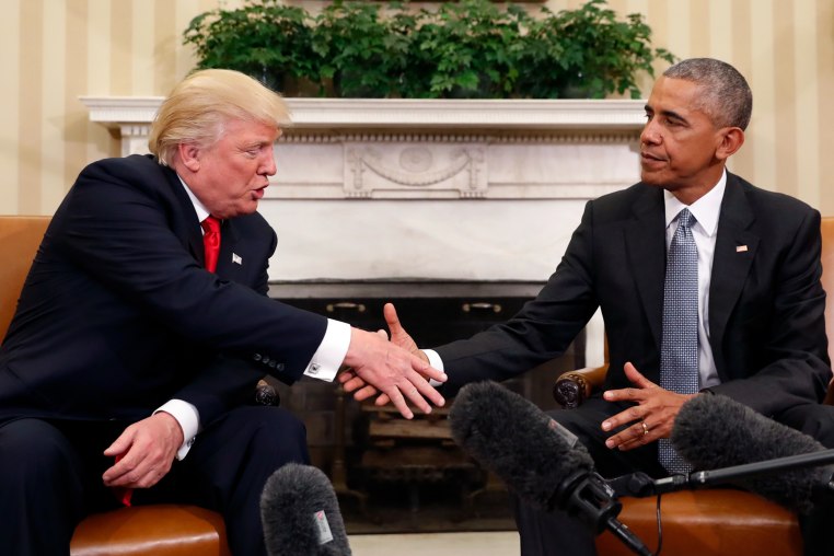 President Barack Obama and President-elect Donald Trump shake hands