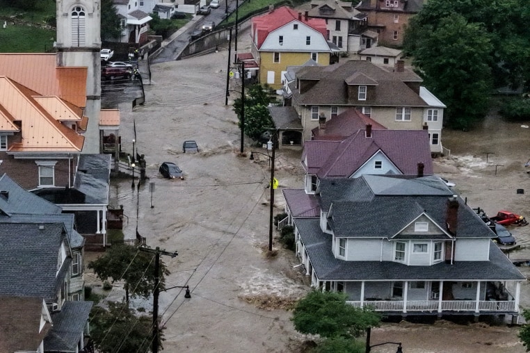 WESTERNPORT, MD - MAY 13: Show is an aerial photo of the floode