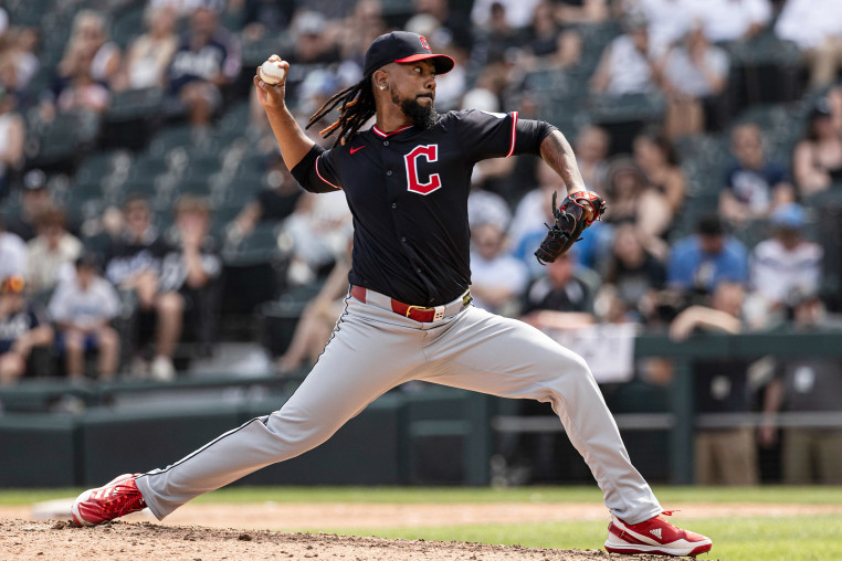 Emmanuel Clase of the Cleveland Guardians delivers a pitch