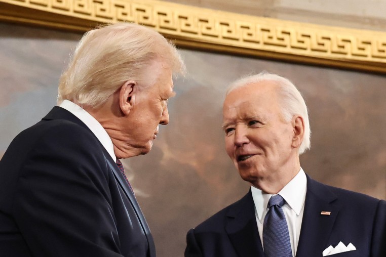 Donald Trump greets Joe Biden
