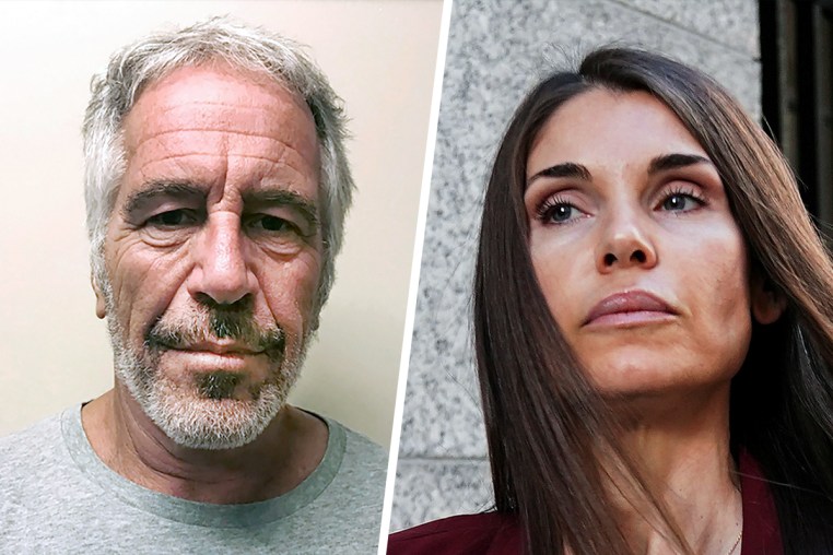 A split composite image of Jeffrey Epstein, left, and Teresa Helm