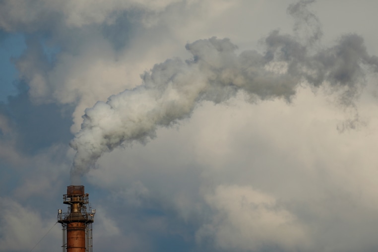 A smoke stack in Cleveland, Ohio, in 2022. 