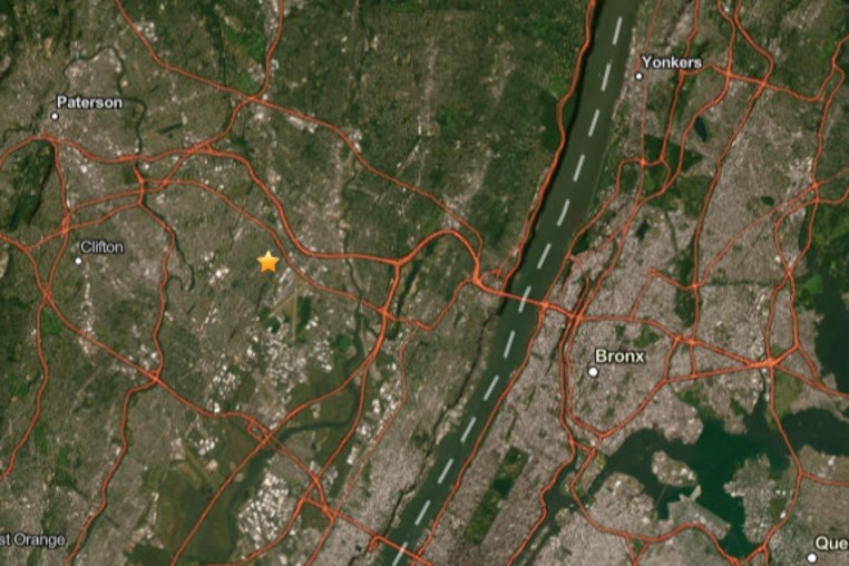 Image: A satellite map showing the epicenter, marked with a star, of the 3.0-magnitude earthquake that hit near Hasbrouck Heights, N.J., on Aug. 2, 2025. 