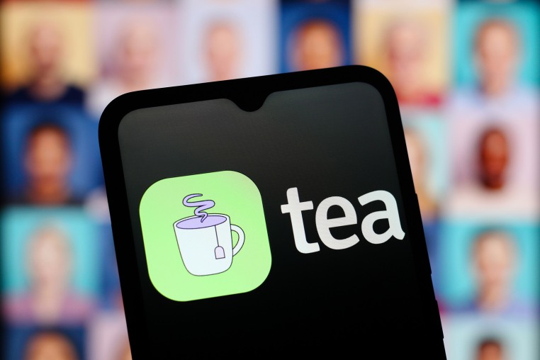 The Tea app logo displayed on a smartphone screen.