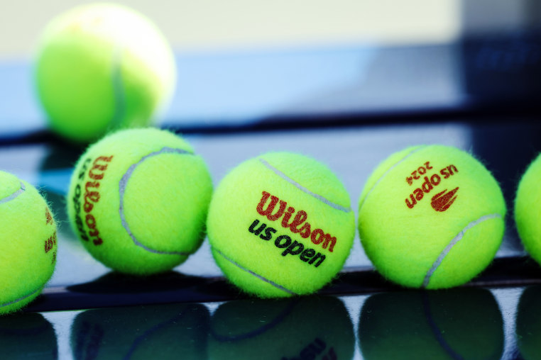 Detail of Wilson tennis balls with the US Open logo