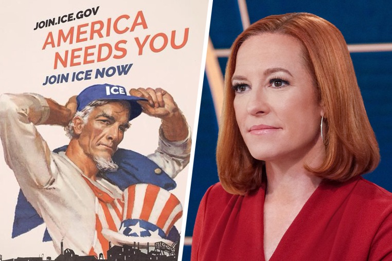 A split composite of a Department of Homeland Security photo and Jen Psaki.