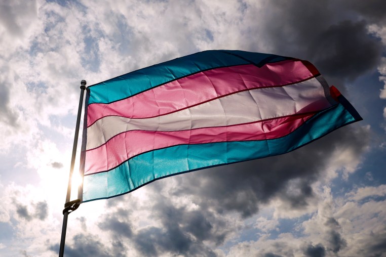  A transgender rights activist holds a flag
