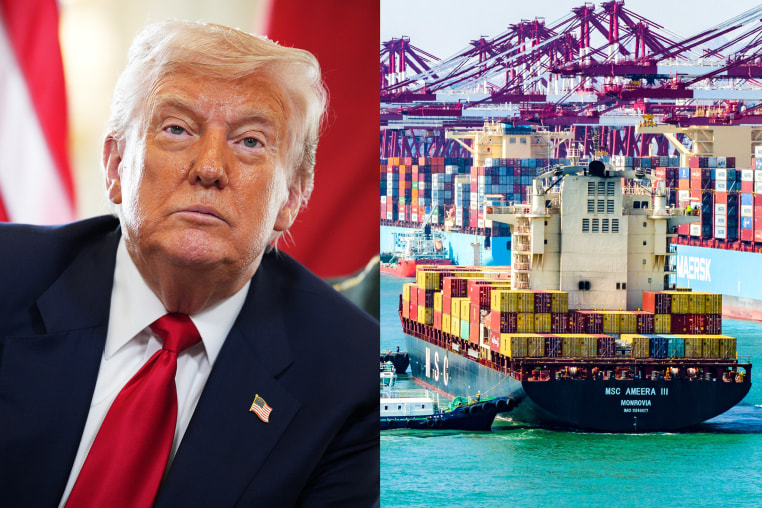 U.S. President Donald Trump and Shipping containers. 