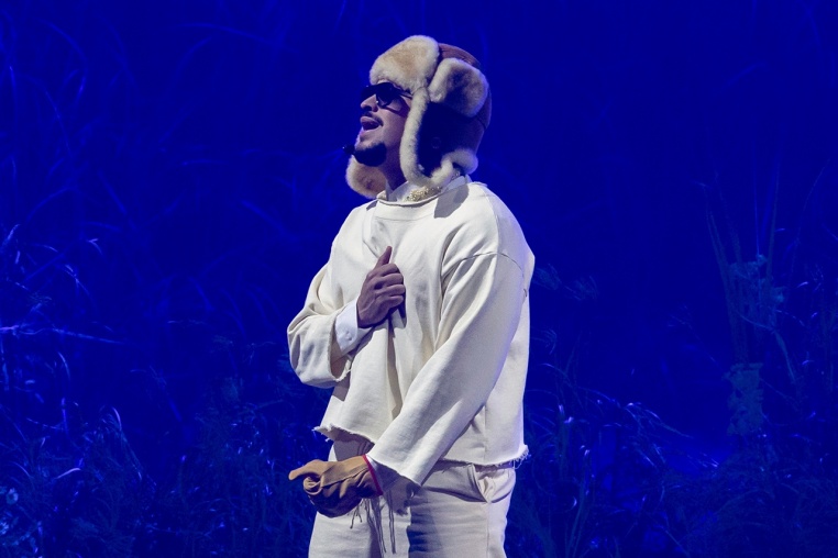 Bad Bunny performing on stage