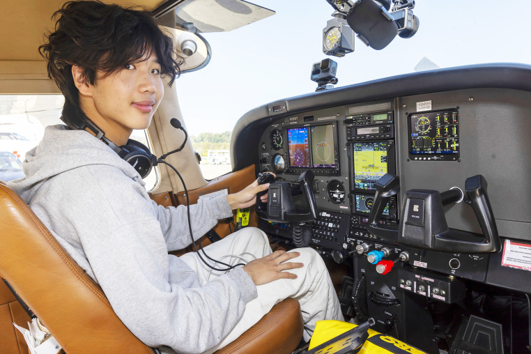 Ethan Guo in Geneva, Switzerland, on Aug. 6, 2024, before his take off from Geneva Airport for attempting a world record solo flight to all seven continents. 
