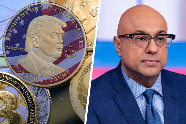 A side by side of Trump meme coin and Ali Velshi