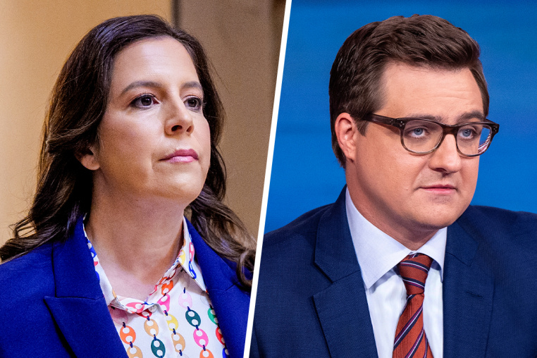 A split composite image of Elise Stefanik, left, and Chris Hayes