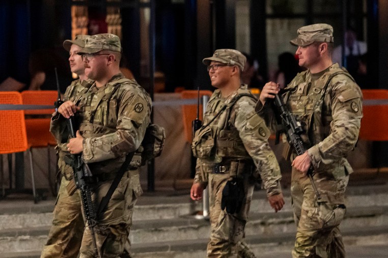 Members of the National Guard are seen at the Wharf on August 2