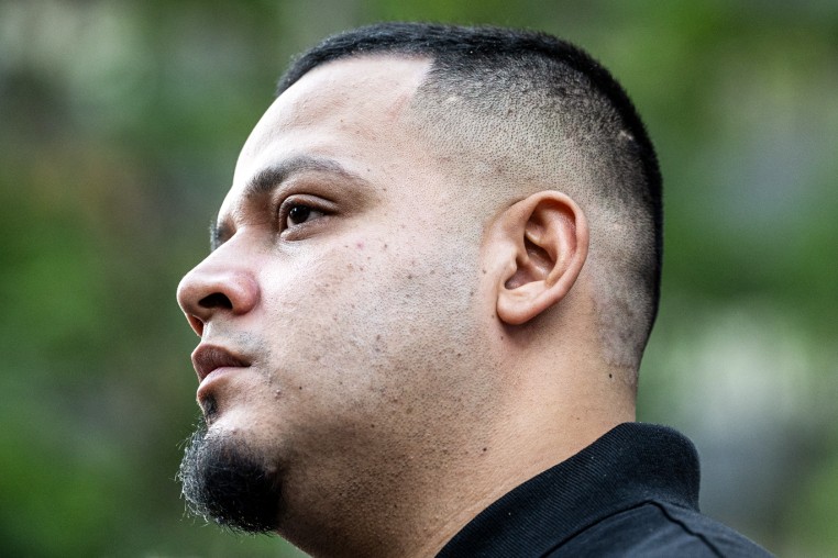 Kilmar Abrego Garcia and his wife, Jennifer Vasquez Sura, arrive for a check-in at the Immigration and Customs Enforcement field office in Baltimore on Aug. 25, 2025.