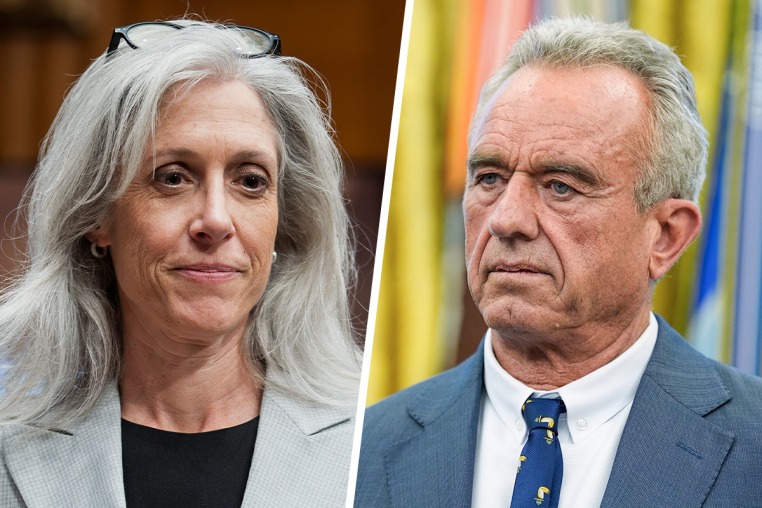 A split composite image of Susan Monarez, left, and Robert F. Kennedy Jr.