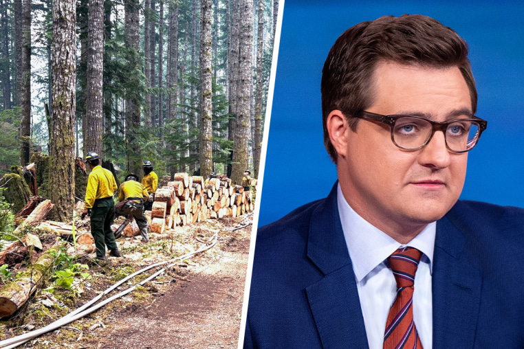 A split composite of the Bear Gulch fire and Chris Hayes.