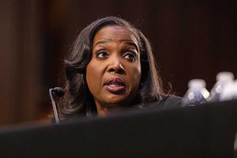 Lisa Cook during a Senate Banking Committee hearing on June 21, 2023.